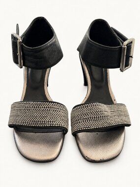 ALL BLACK Black Silver Beaded Buckle Ankle Cuff Sandals EU 37